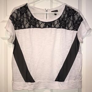 Express black and white lace crop top